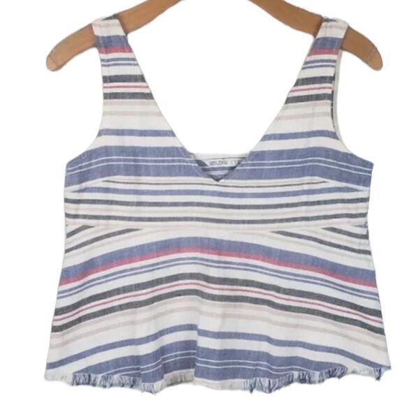 ZARA STRIPED FRAYED HEM TANK TOP MEDIUM - Picture 1 of 4